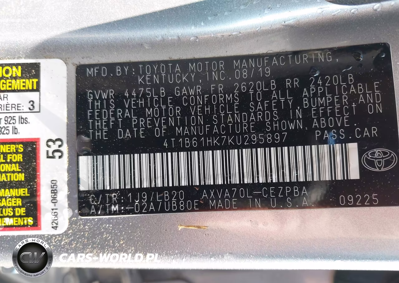 2019 Toyota Camry Xse VIN:4T1B61HK7KU295897 - 9