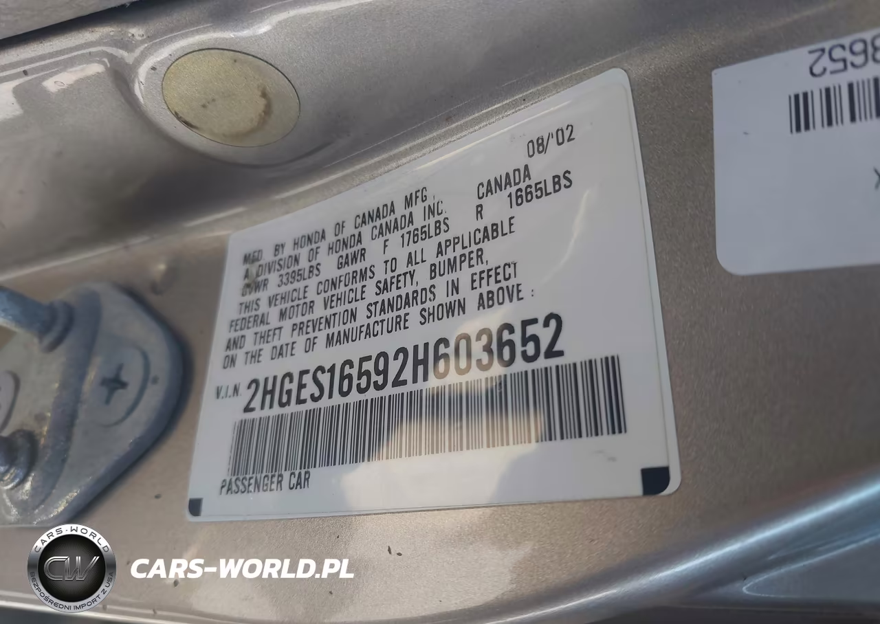 2002 Honda Civic Lx VIN:2HGES16592H603652 - 9