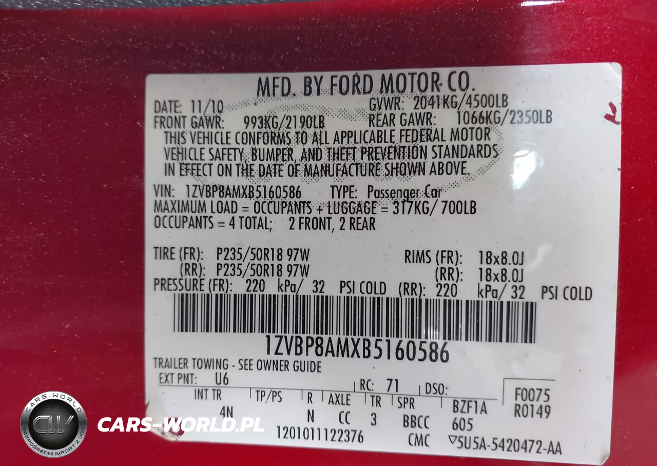 2011 Ford Mustang V6-V6 Premium VIN:1ZVBP8AMXB5160586 - 9