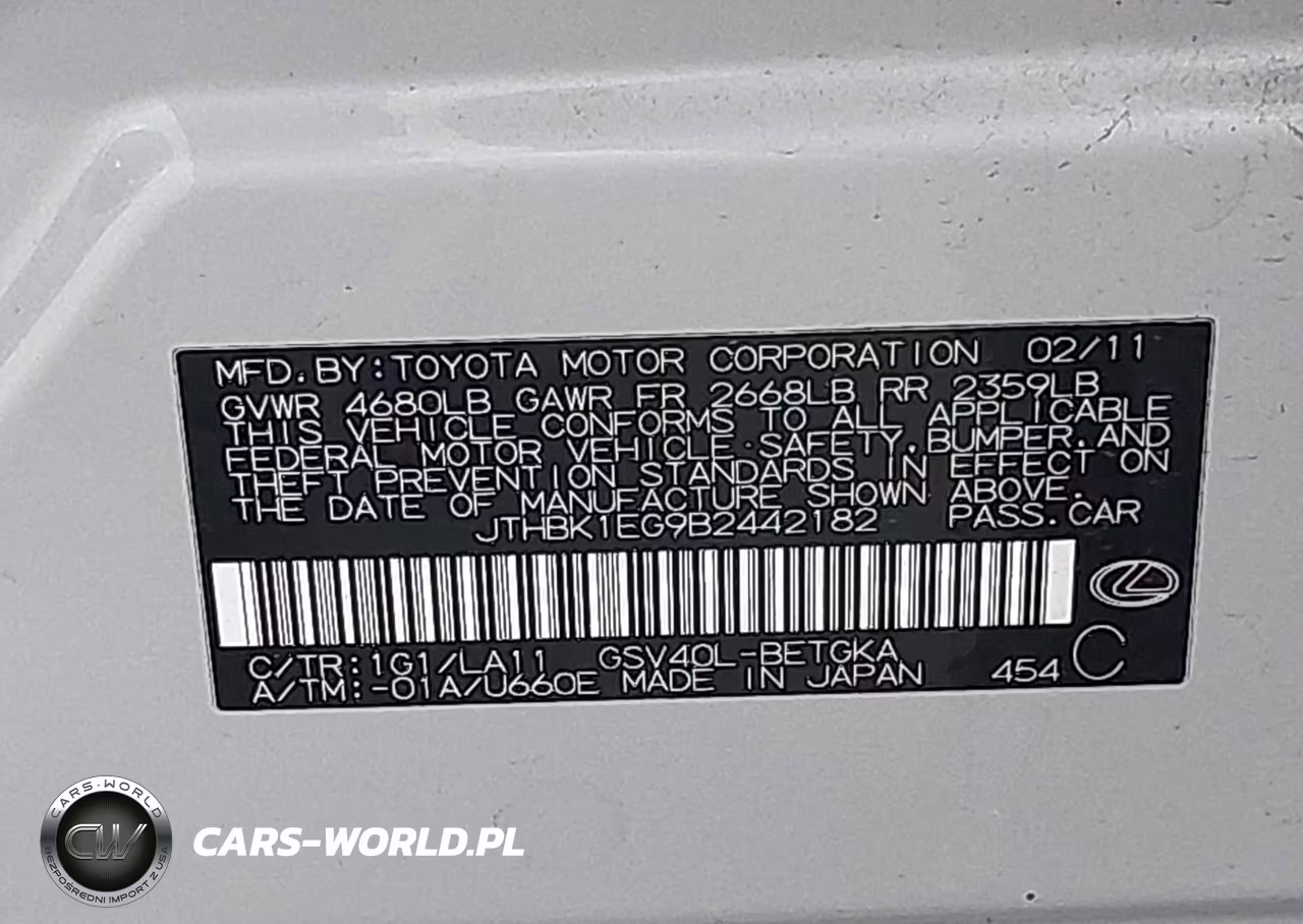 2011 Lexus Es 350 VIN:JTHBK1EG9B2442182 - 9
