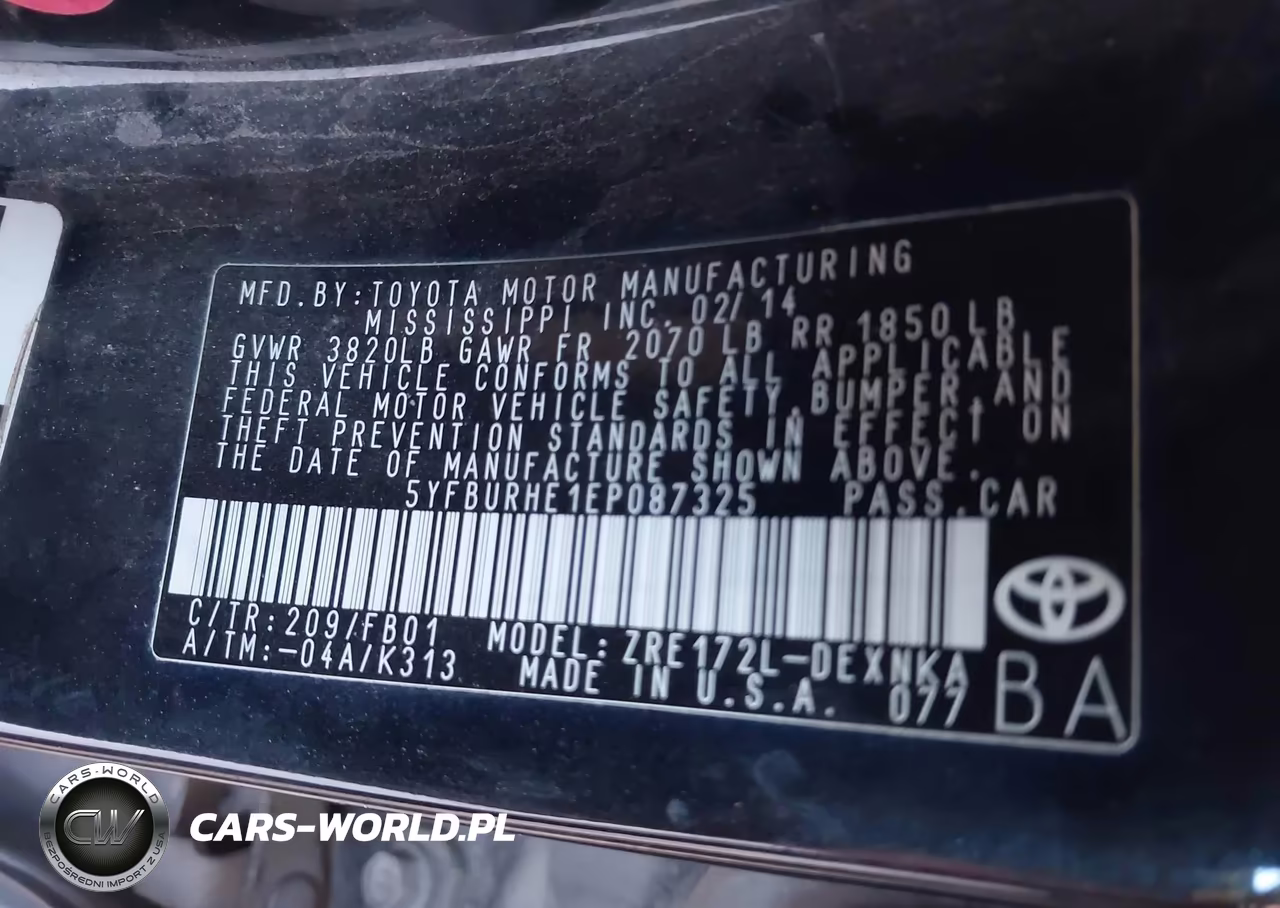 2014 Toyota Corolla Le Plus VIN:5YFBURHE1EP087325 - 9