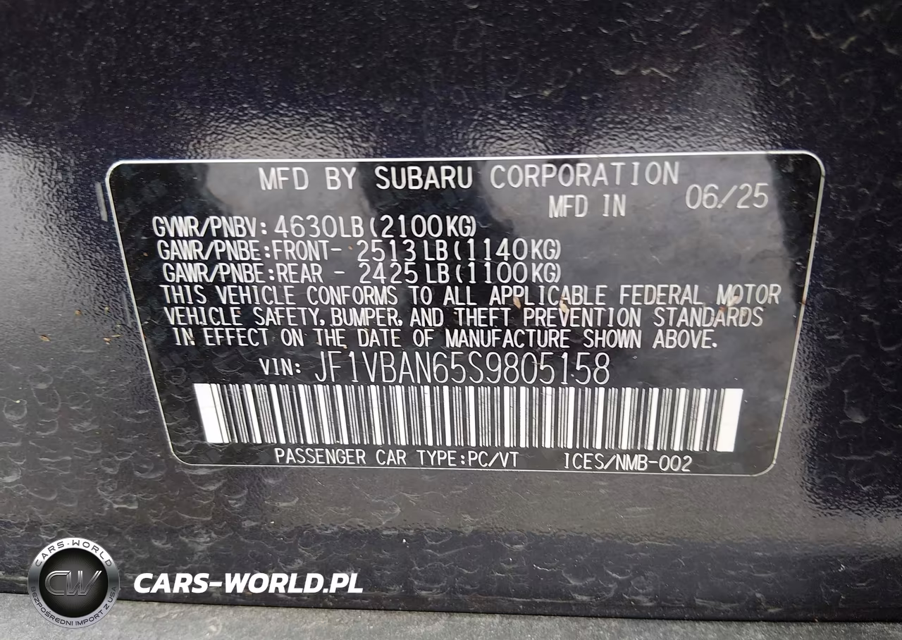 2025 Subaru Wrx Limited VIN:JF1VBAN65S9805158 - 9