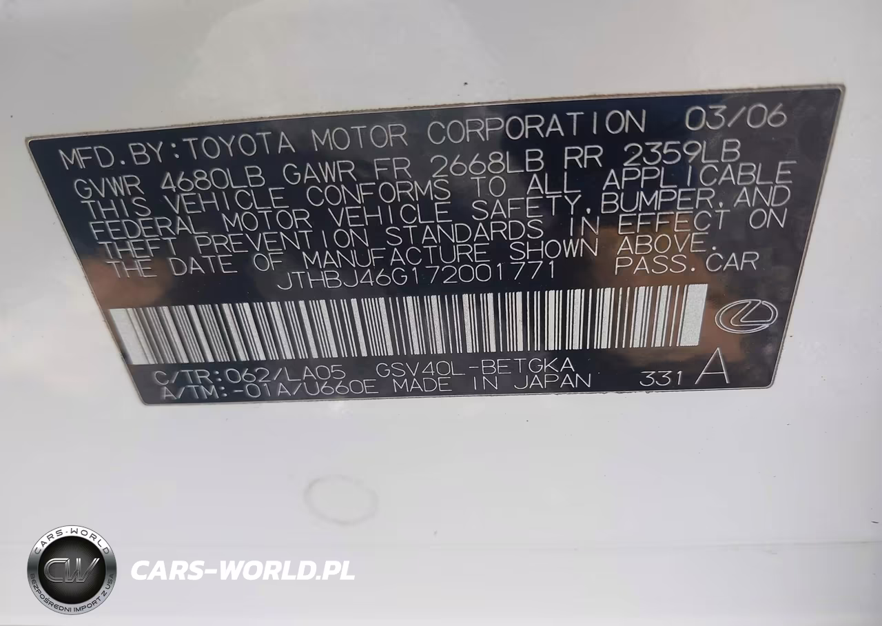 2007 Lexus Es 350 VIN:JTHBJ46G172001771 - 9