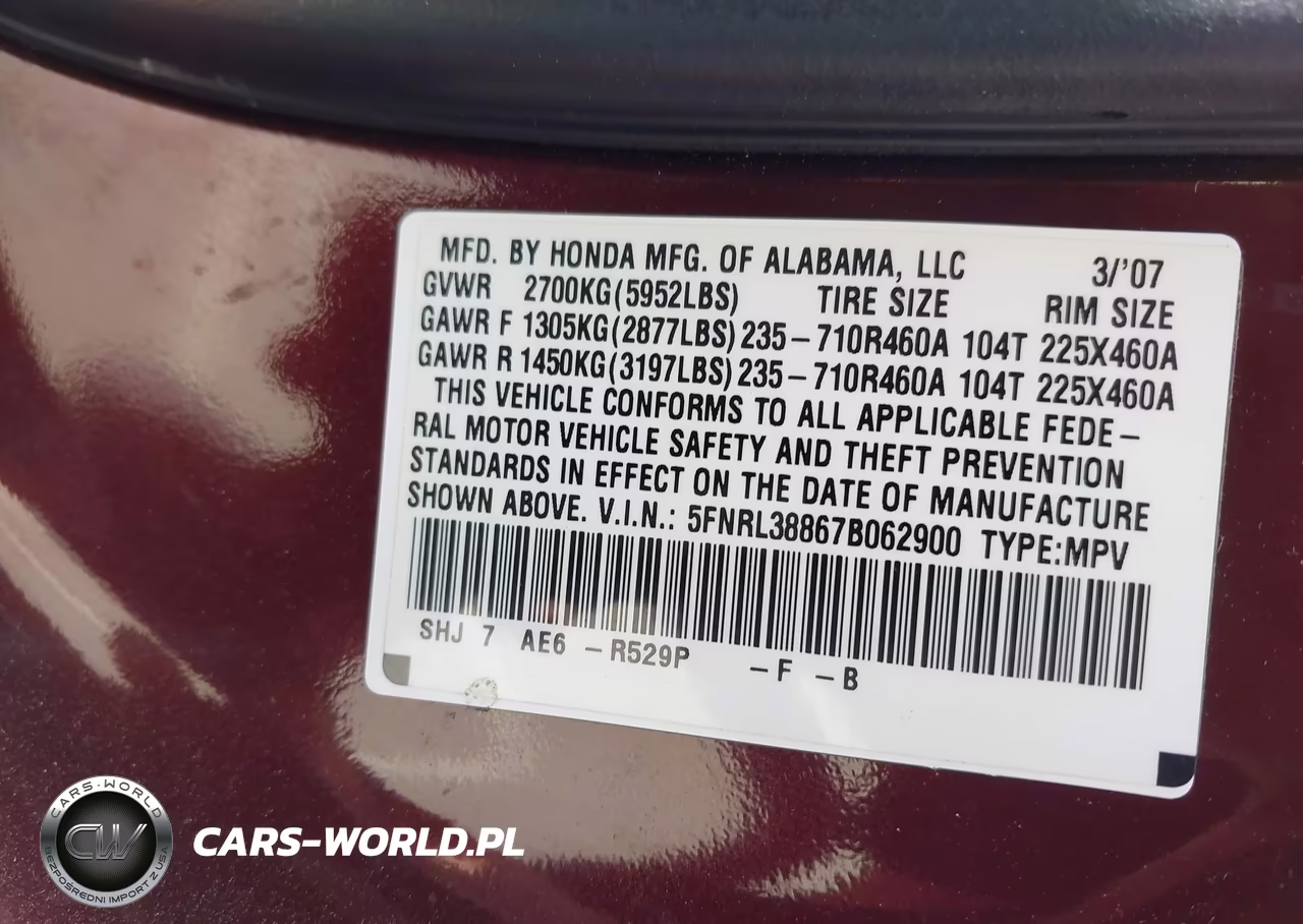 2007 Honda Odyssey Touring VIN:5FNRL38867B062900 - 9