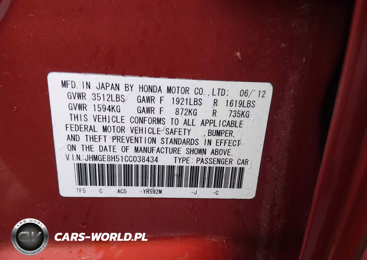 2012 Honda Fit Sport VIN:JHMGE8H51CC038434 - 9