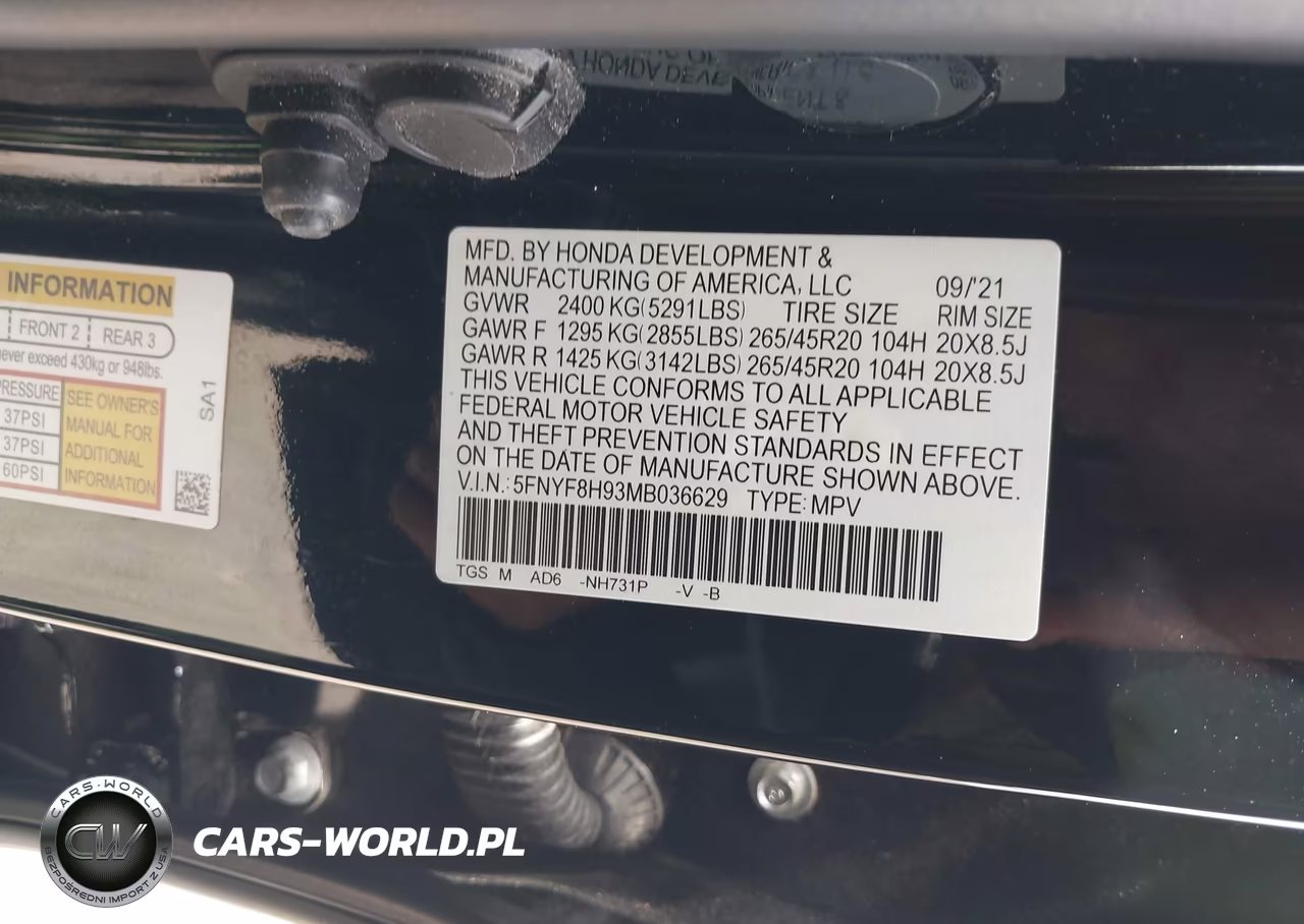 2021 Honda Passport Awd Touring VIN:5FNYF8H93MB036629 - 9