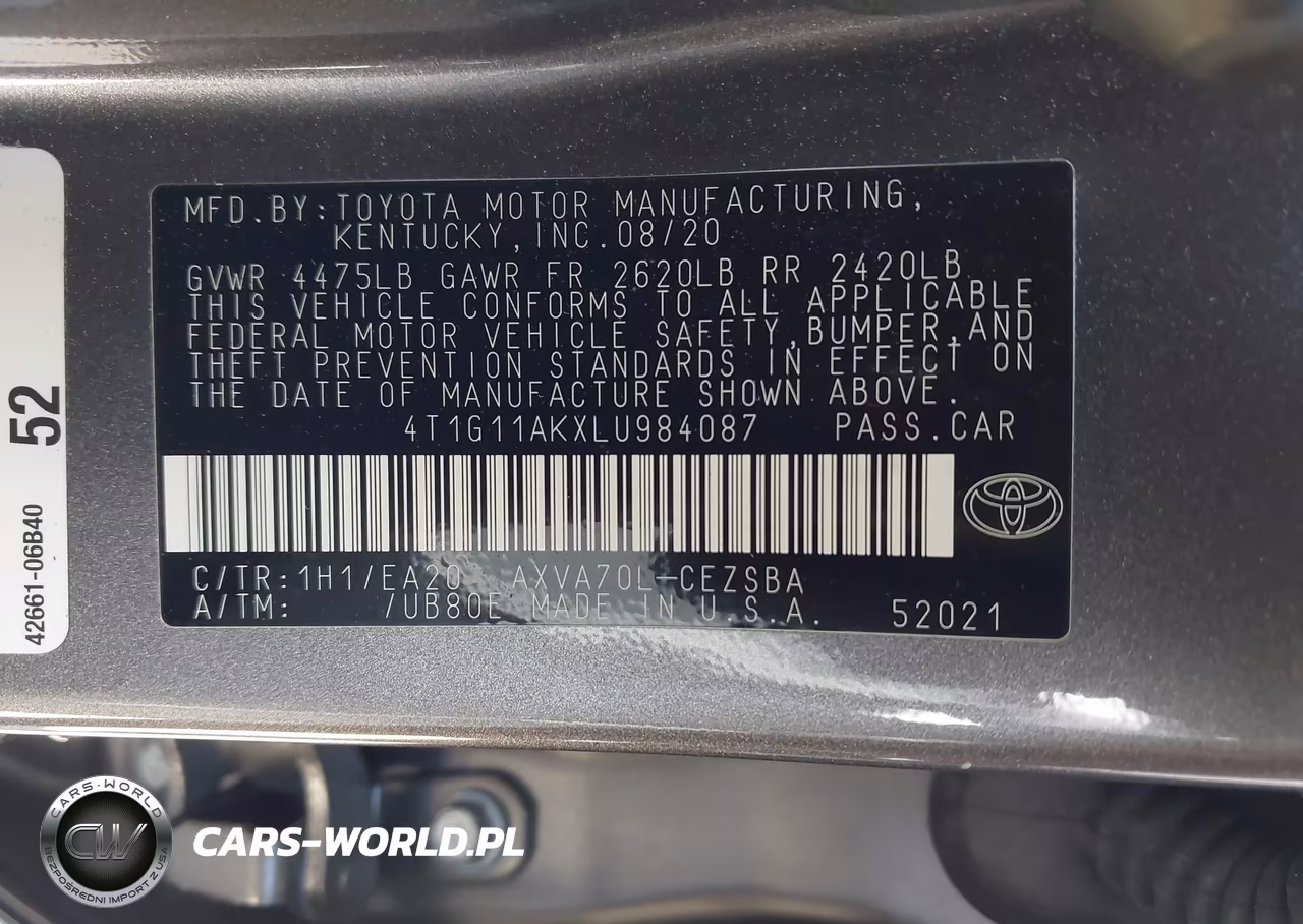 2020 Toyota Camry Se VIN:4T1G11AKXLU984087 - 9