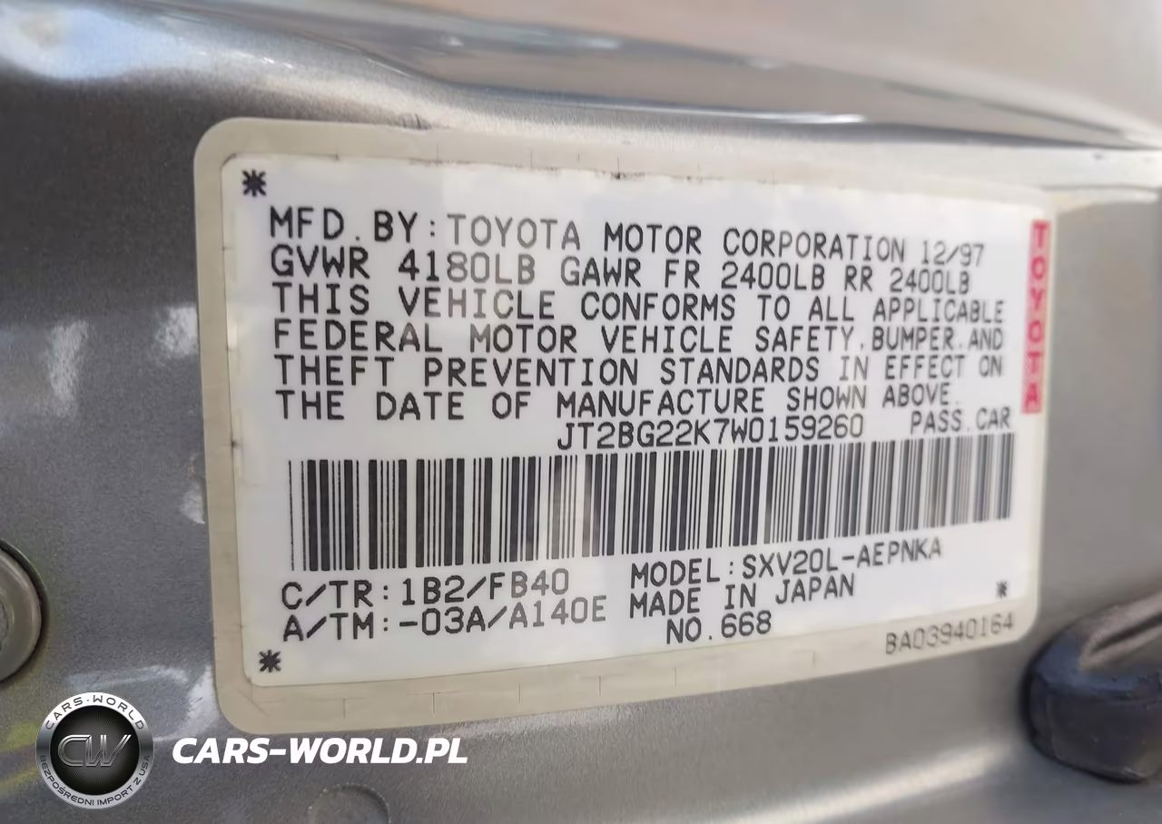 1998 Toyota Camry Le VIN:JT2BG22K7W0159260 - 9