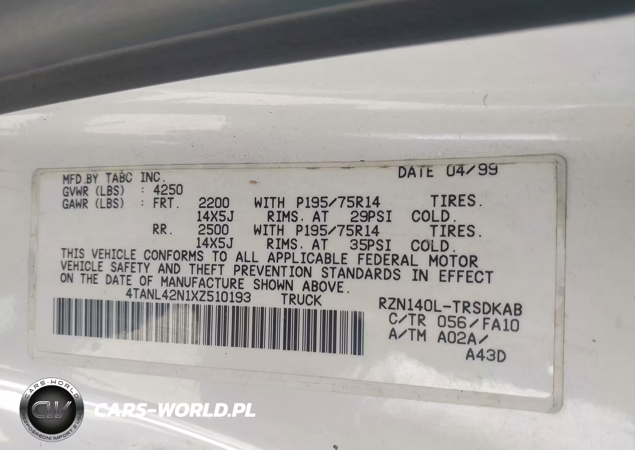 1999 Toyota Tacoma VIN:4TANL42N1XZ510193 - 9