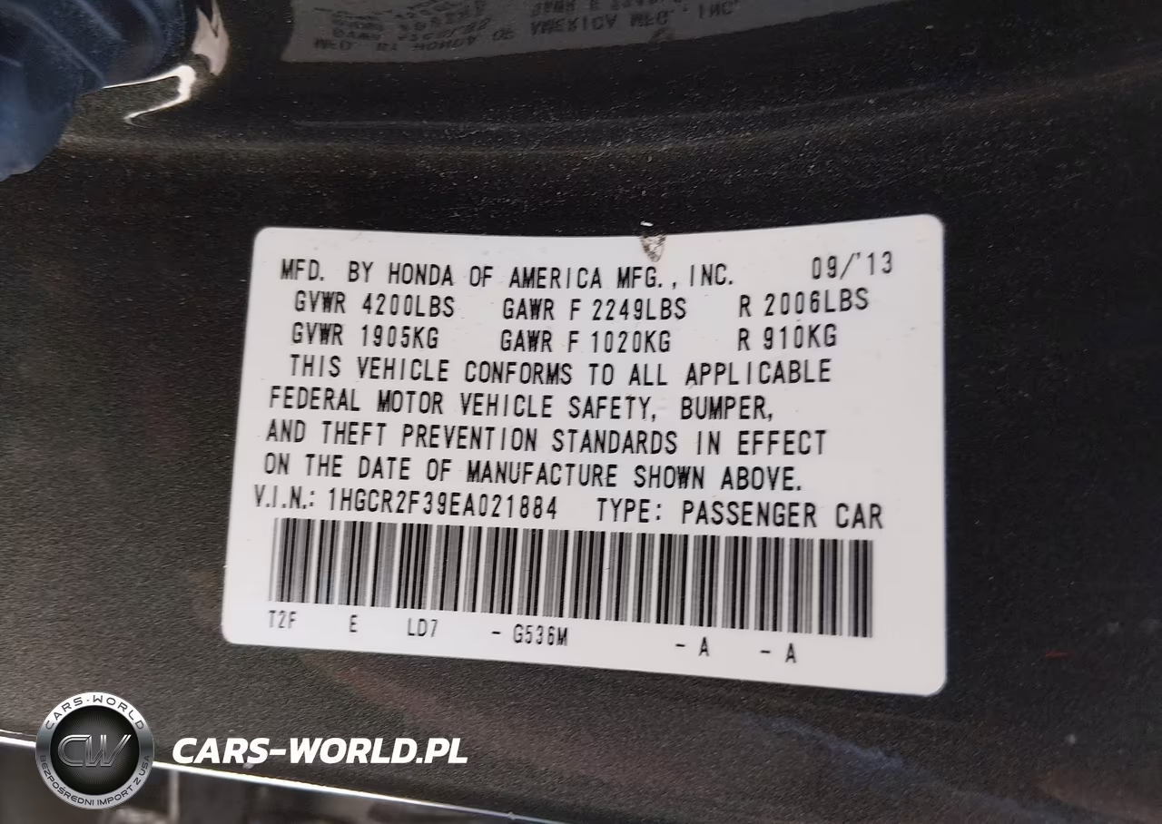 2014 Honda Accord Lx VIN:1HGCR2F39EA021884 - 9