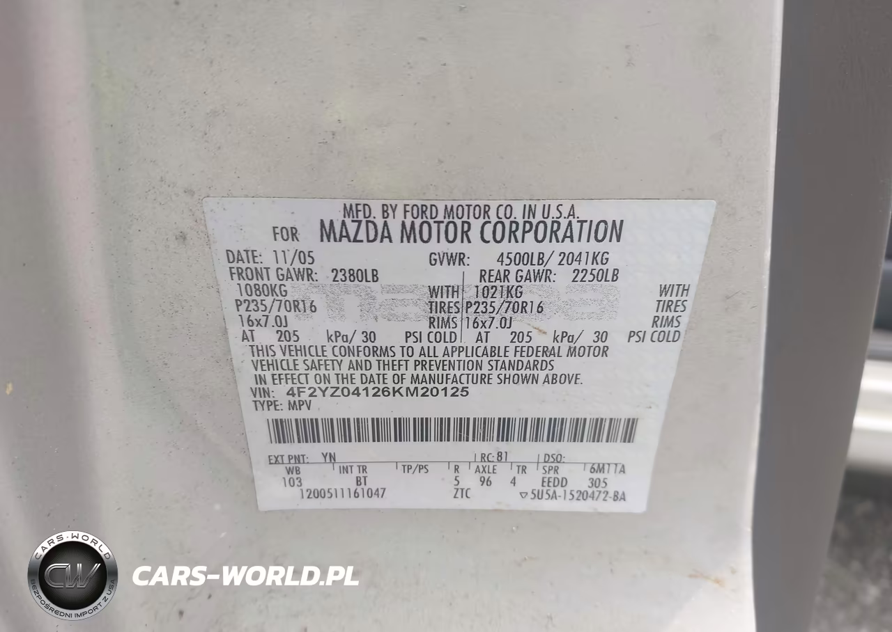 2006 Mazda Tribute S VIN:4F2YZ04126KM20125 - 9