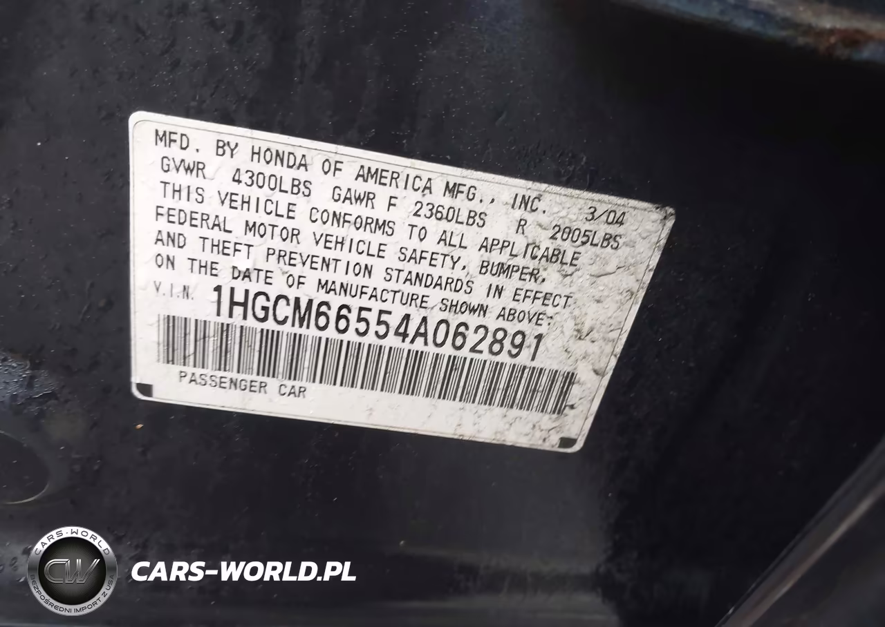 2004 Honda Accord 3.0 Ex VIN:1HGCM66554A062891 - 9