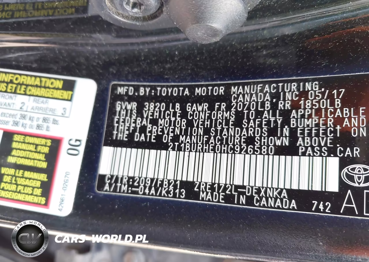 2017 Toyota Corolla Le VIN:2T1BURHE0HC926580 - 9