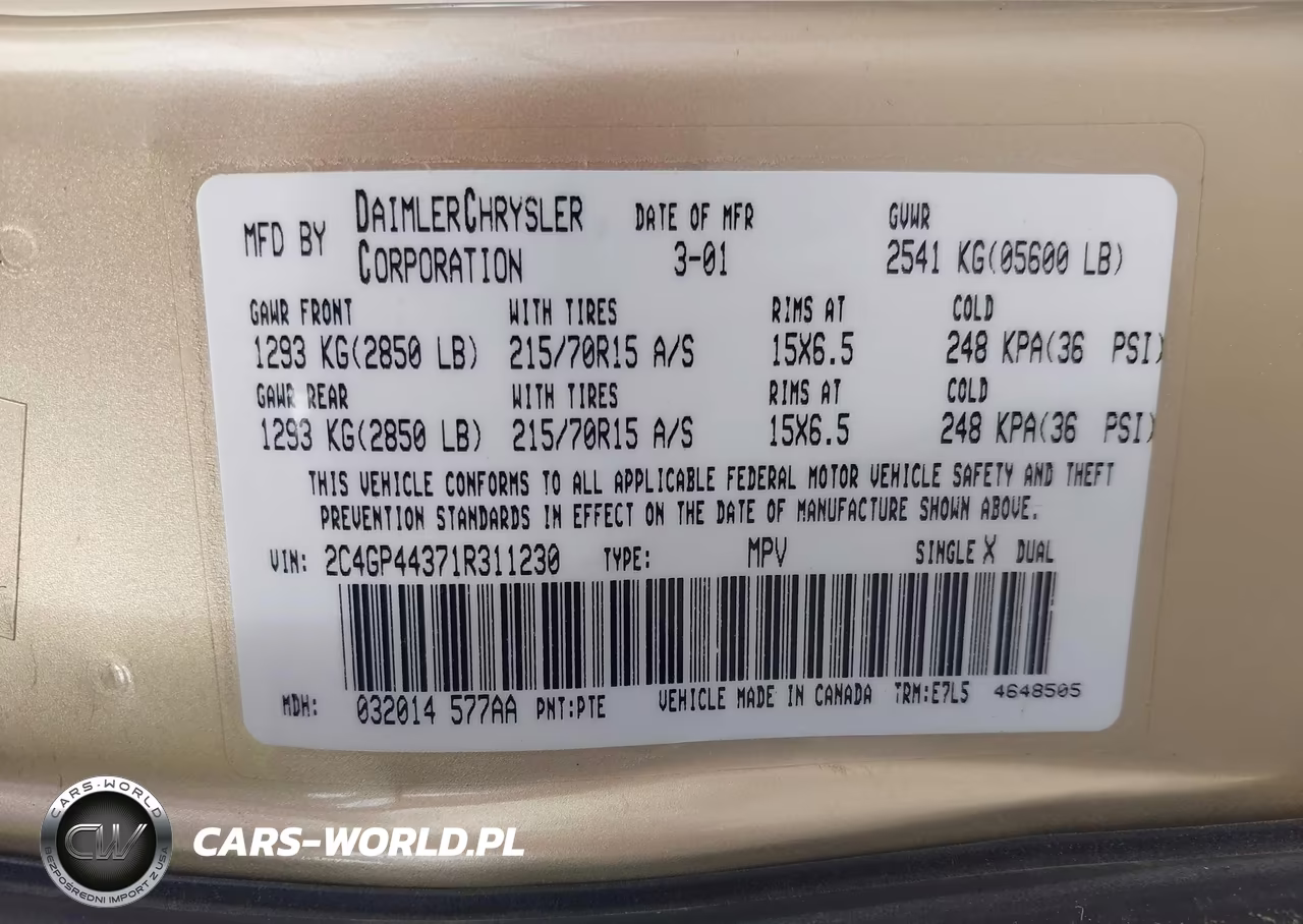 2001 Chrysler Town & Country Lx VIN:2C4GP44371R311230 - 8