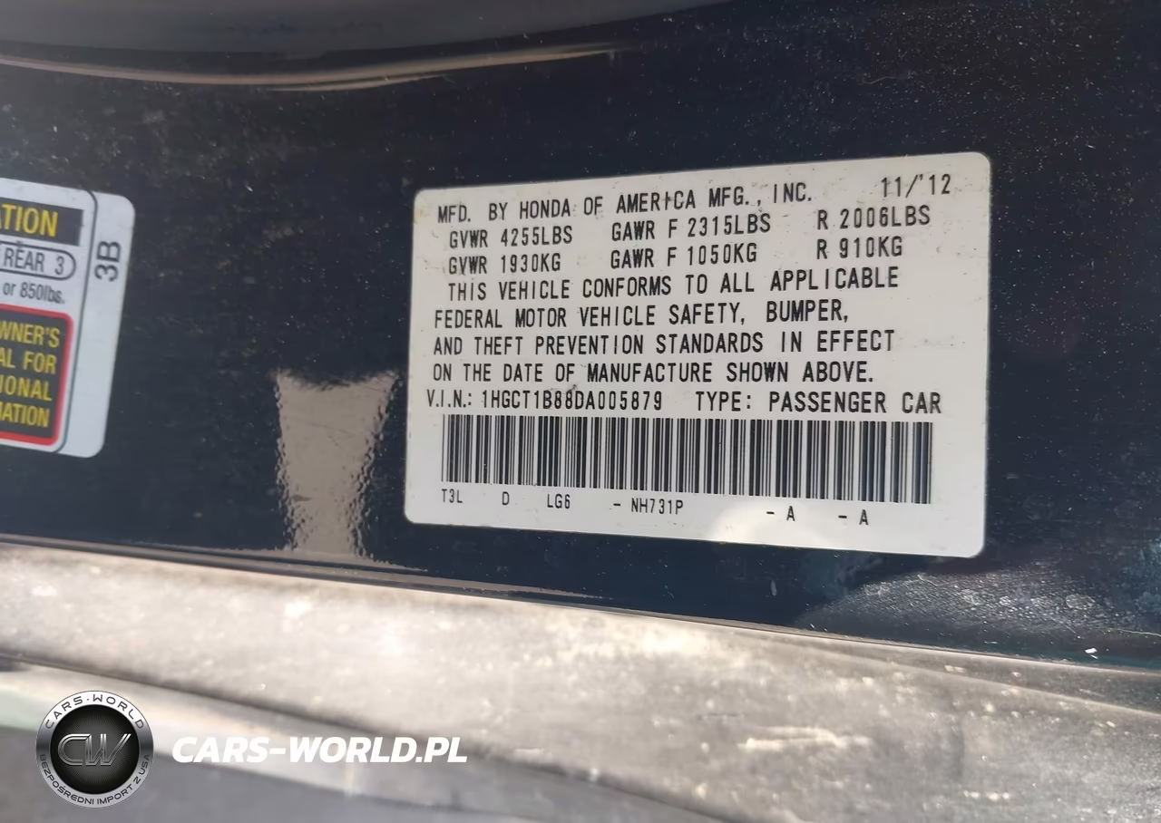 2013 Honda Accord Ex-L VIN:1HGCT1B88DA005879 - 9