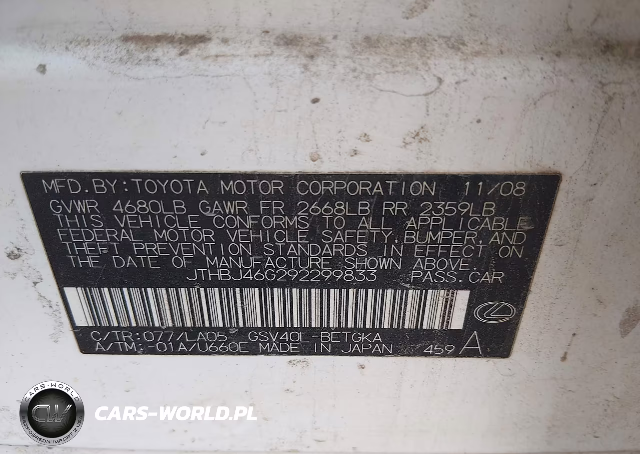 2009 Lexus Es 350 VIN:JTHBJ46G292299833 - 9