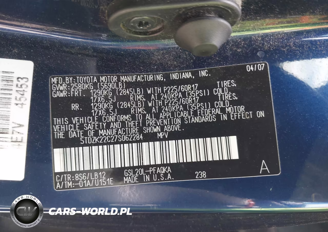 2007 Toyota Sienna Xle Limited VIN:5TDZK22C27S062284 - 9