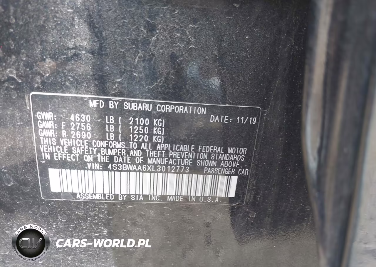 2020 Subaru Legacy VIN:4S3BWAA6XL3012773 - 9