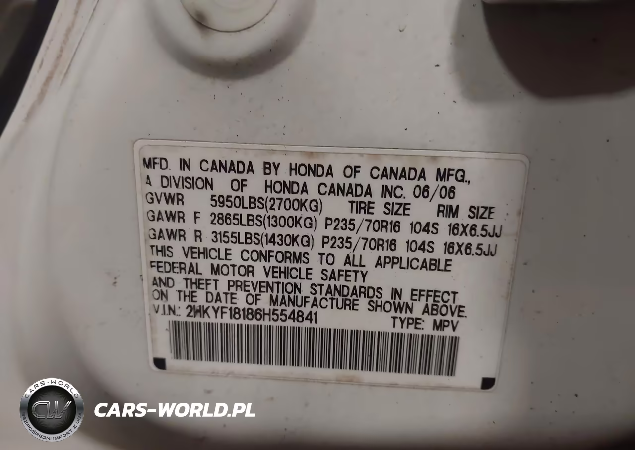 2006 Honda Pilot Lx VIN:2HKYF18186H554841 - 9