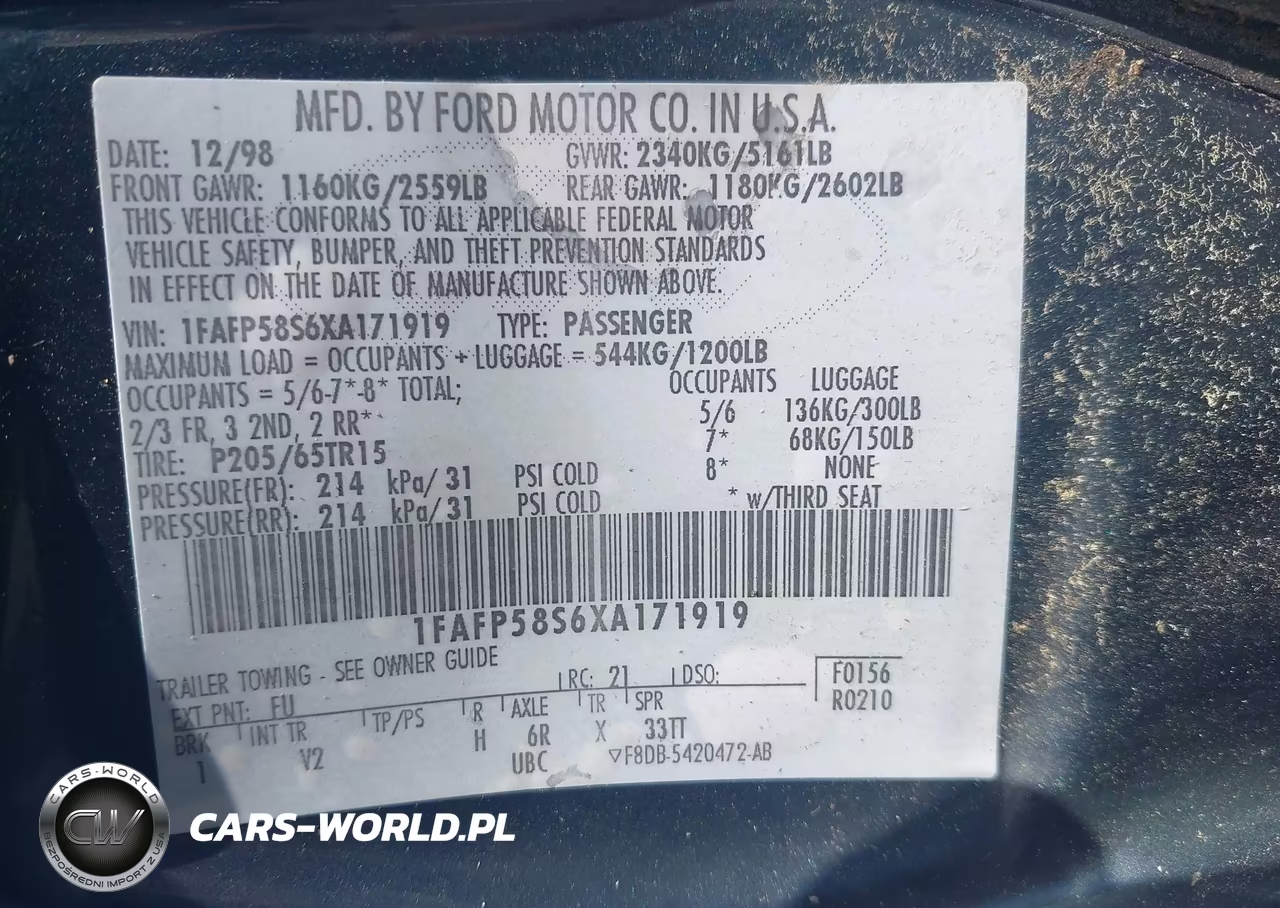 1999 Ford Taurus Se VIN:1FAFP58S6XA171919 - 9