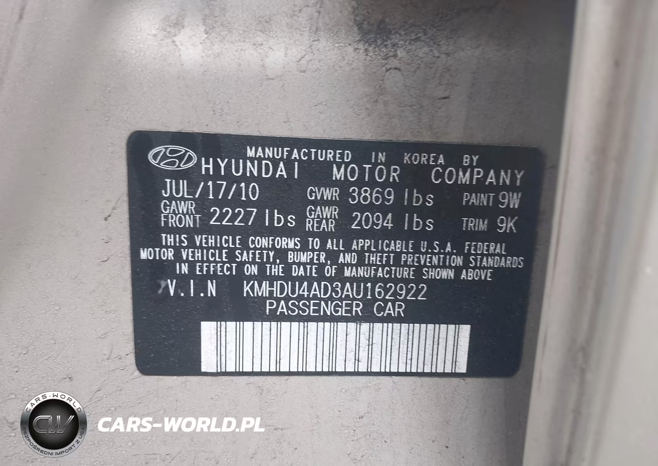 2010 Hyundai Elantra Gls VIN:KMHDU4AD3AU162922 - 9