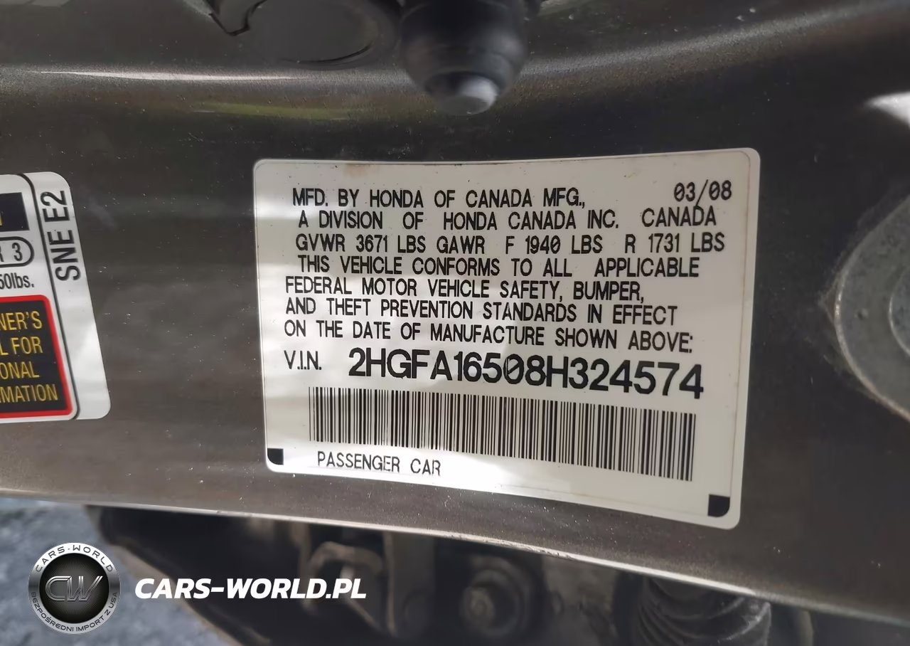 2008 Honda Civic Lx VIN:2HGFA16508H324574 - 9