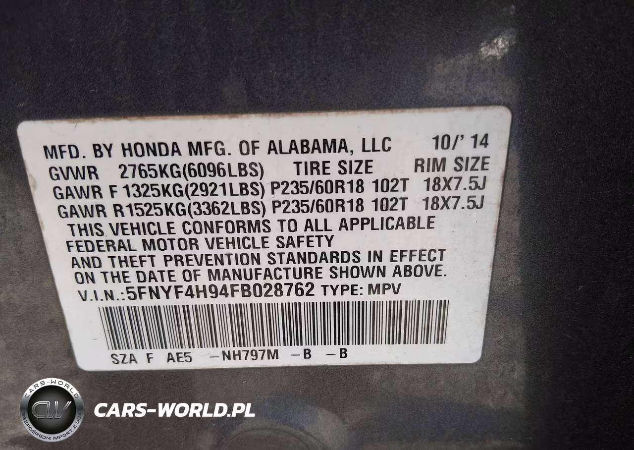2015 Honda Pilot Touring VIN:5FNYF4H94FB028762 - 9
