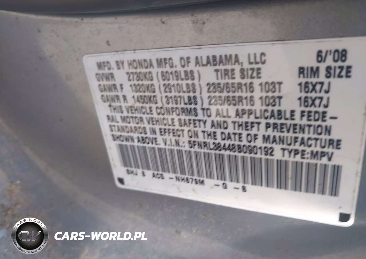 2008 Honda Odyssey Ex VIN:5FNRL38448B090192 - 9