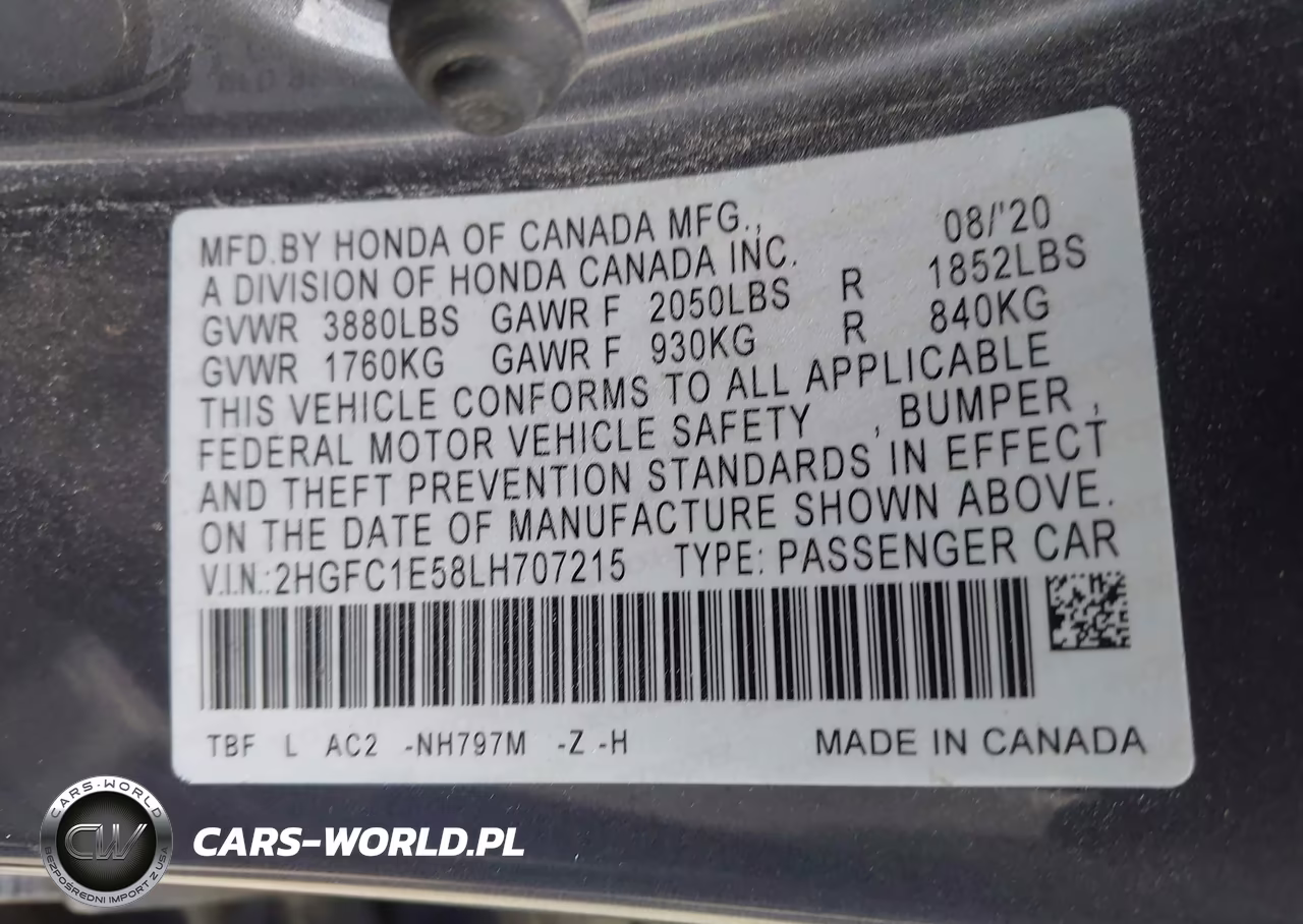 2020 Honda Civic Si Sedan VIN:2HGFC1E58LH707215 - 9
