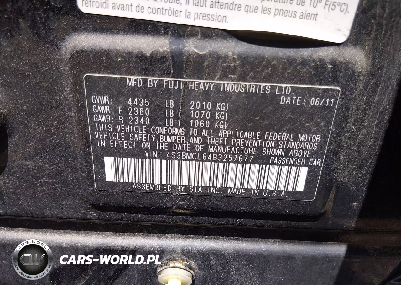 2011 Subaru Legacy 2.5I Limited VIN:4S3BMCL64B3257677 - 9
