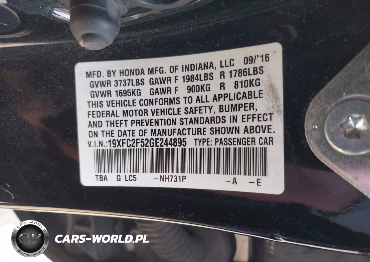 2016 Honda Civic Lx VIN:19XFC2F52GE244895 - 9