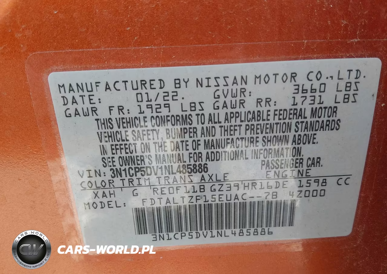 2022 Nissan Kicks Sr Xtronic Cvt VIN:3N1CP5DV1NL485886 - 9