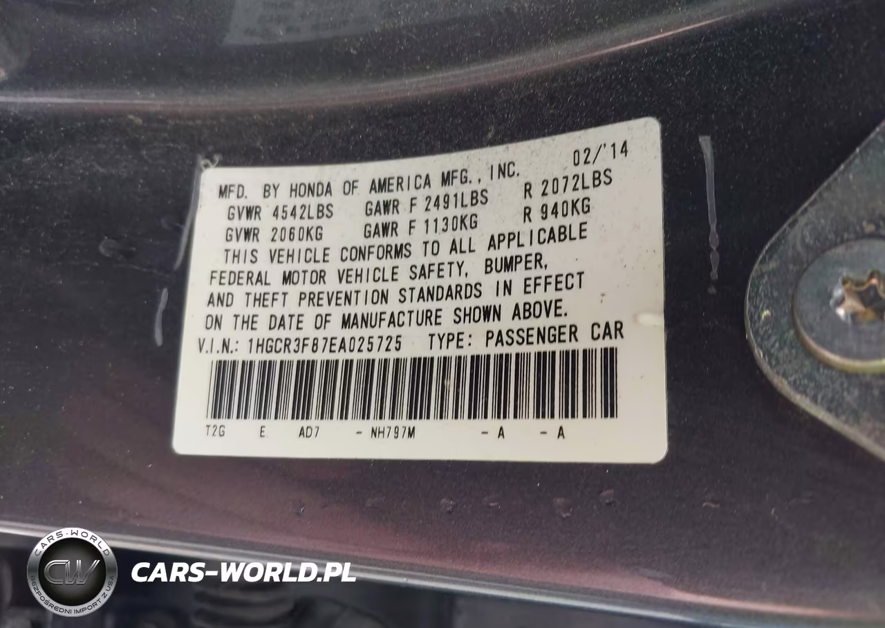 2014 Honda Accord Ex-L V-6 VIN:1HGCR3F87EA025725 - 9