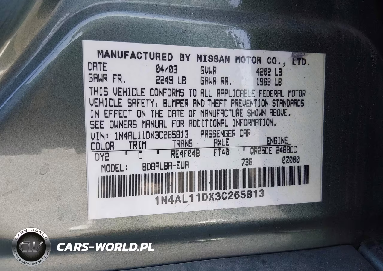2003 Nissan Altima 2.5 S VIN:1N4AL11DX3C265813 - 9