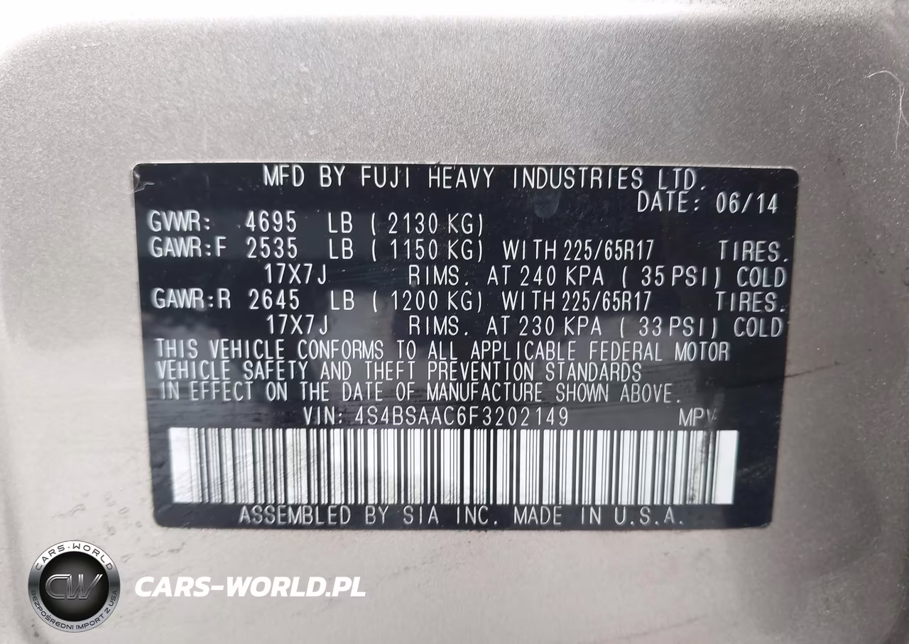 2015 Subaru Outback 2.5I VIN:4S4BSAAC6F3202149 - 9