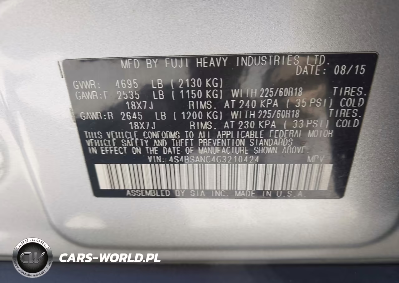 2016 Subaru Outback 2.5I Limited VIN:4S4BSANC4G3210424 - 9