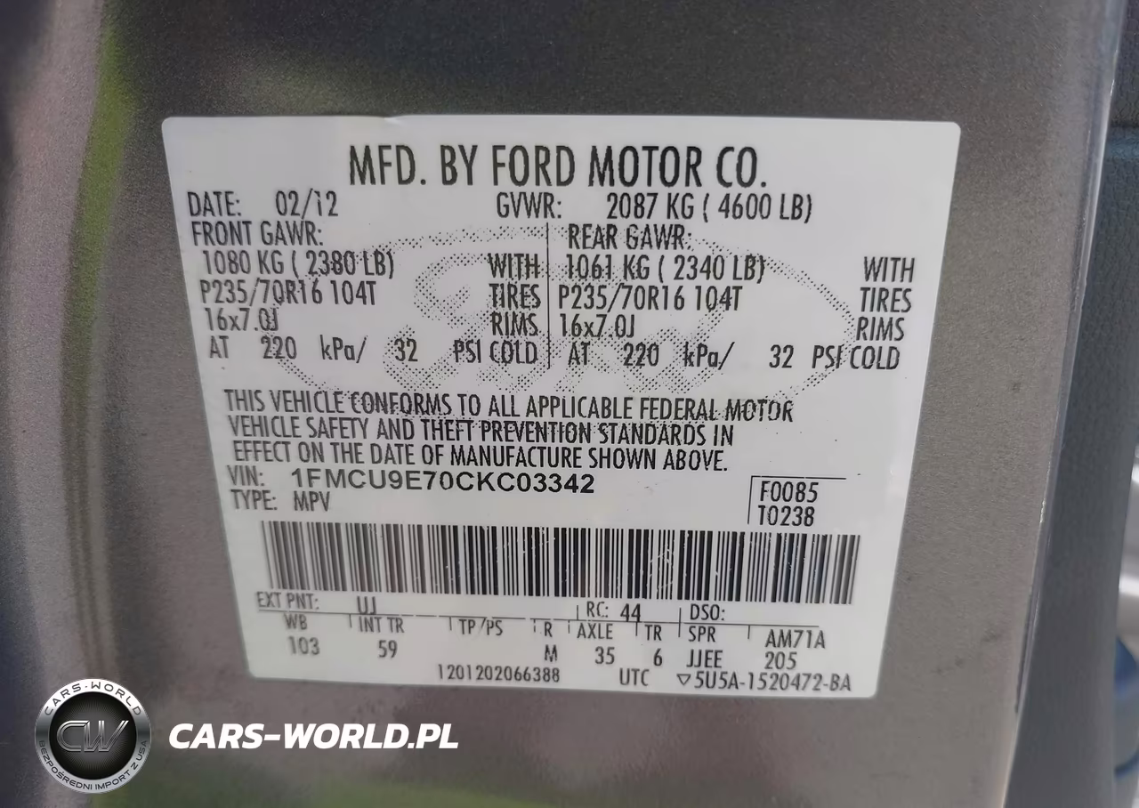 2012 Ford Escape Limited VIN:1FMCU9E70CKC03342 - 9