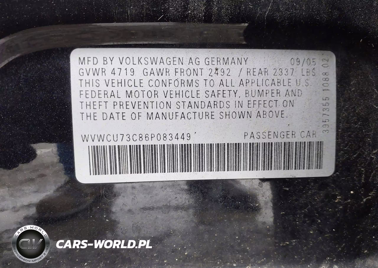 2006 Volkswagen Passat 3.6 VIN:WVWCU73C86P083449 - 9