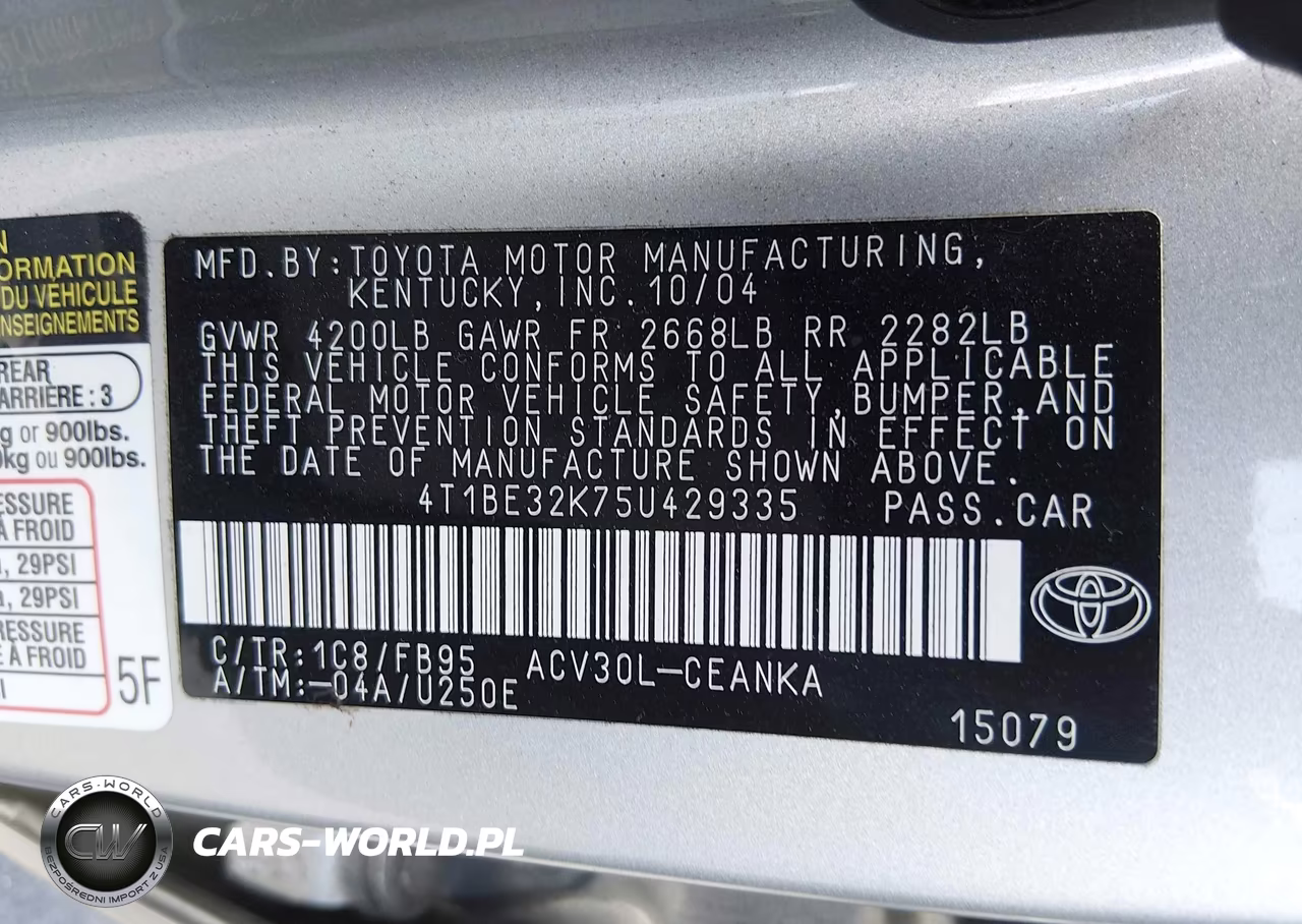 2005 Toyota Camry Le VIN:4T1BE32K75U429335 - 9