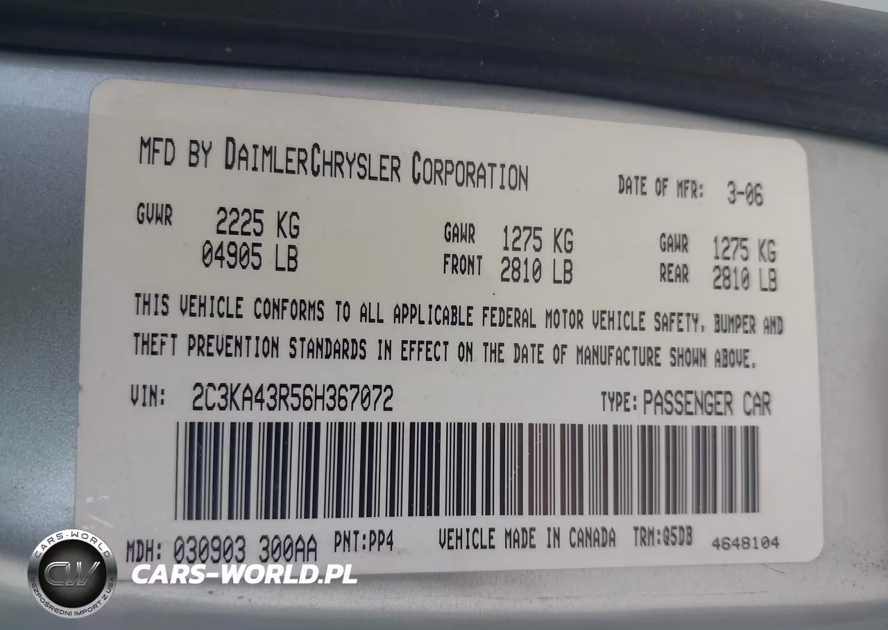 2006 Chrysler 300 VIN:2C3KA43R56H367072 - 9