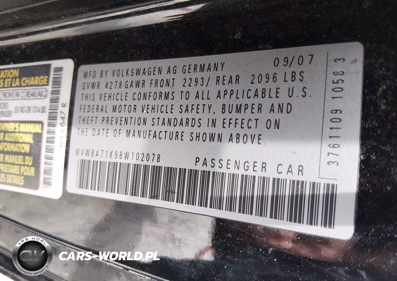2008 Volkswagen Rabbit S VIN:WVWBA71K98W102078 - 9