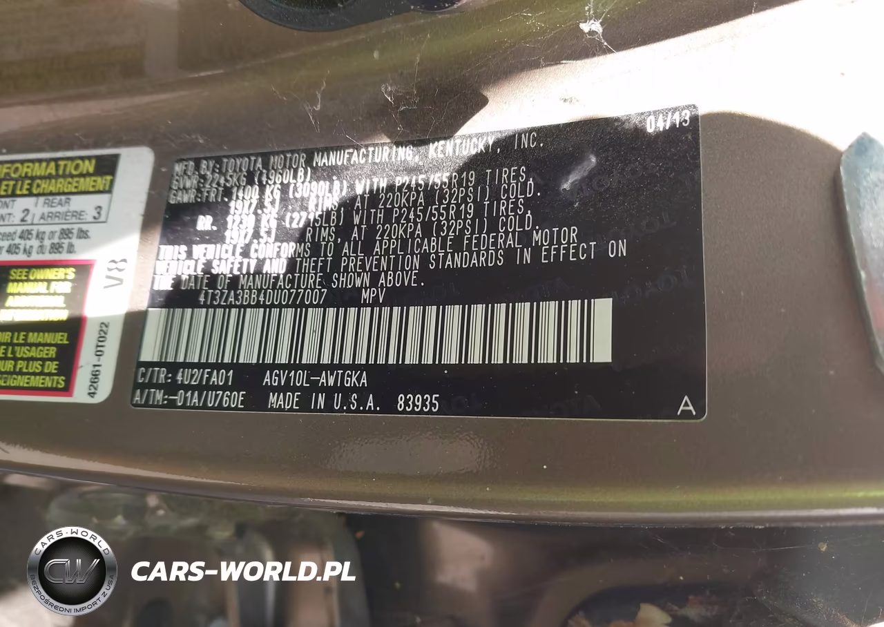 2013 Toyota Venza Le VIN:4T3ZA3BB4DU077007 - 9
