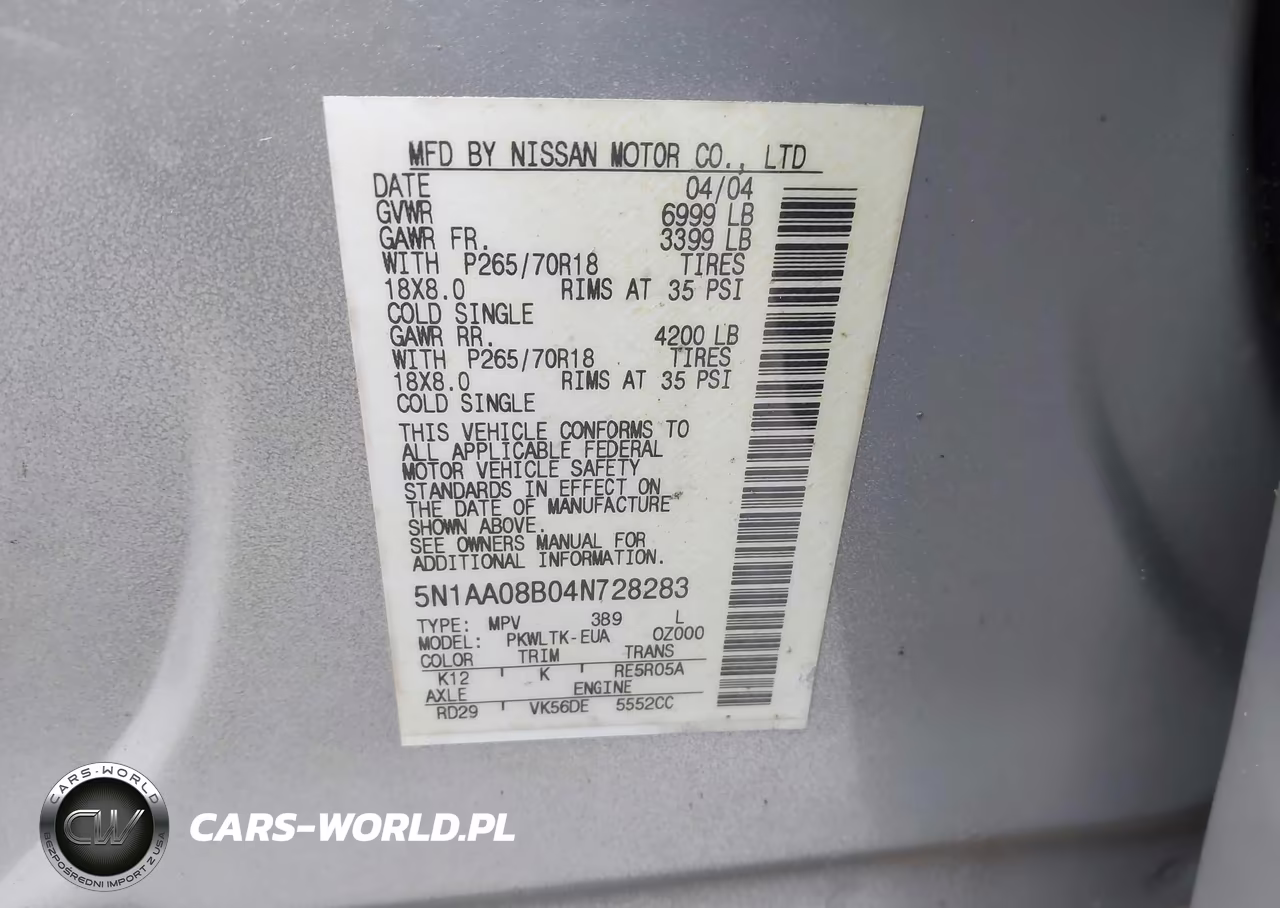 2004 Nissan Pathfinder Armada Se VIN:5N1AA08B04N728283 - 9