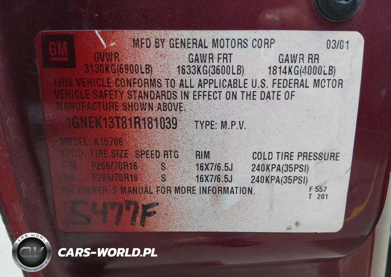 2001 Chevrolet Tahoe Lt VIN:1GNEK13T81R181039 - 9