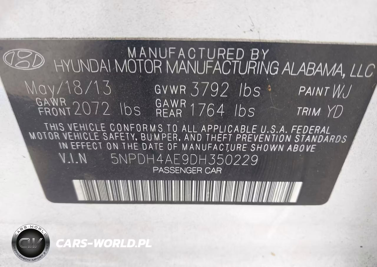 2013 Hyundai Elantra Gls VIN:5NPDH4AE9DH350229 - 9