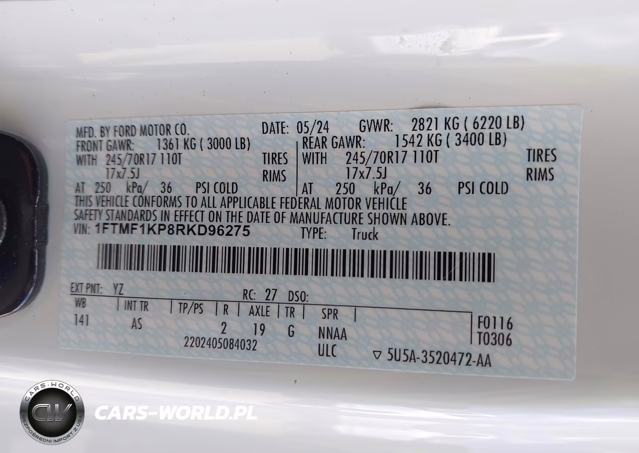 2024 Ford F-150 Xl VIN:1FTMF1KP8RKD96275 - 9