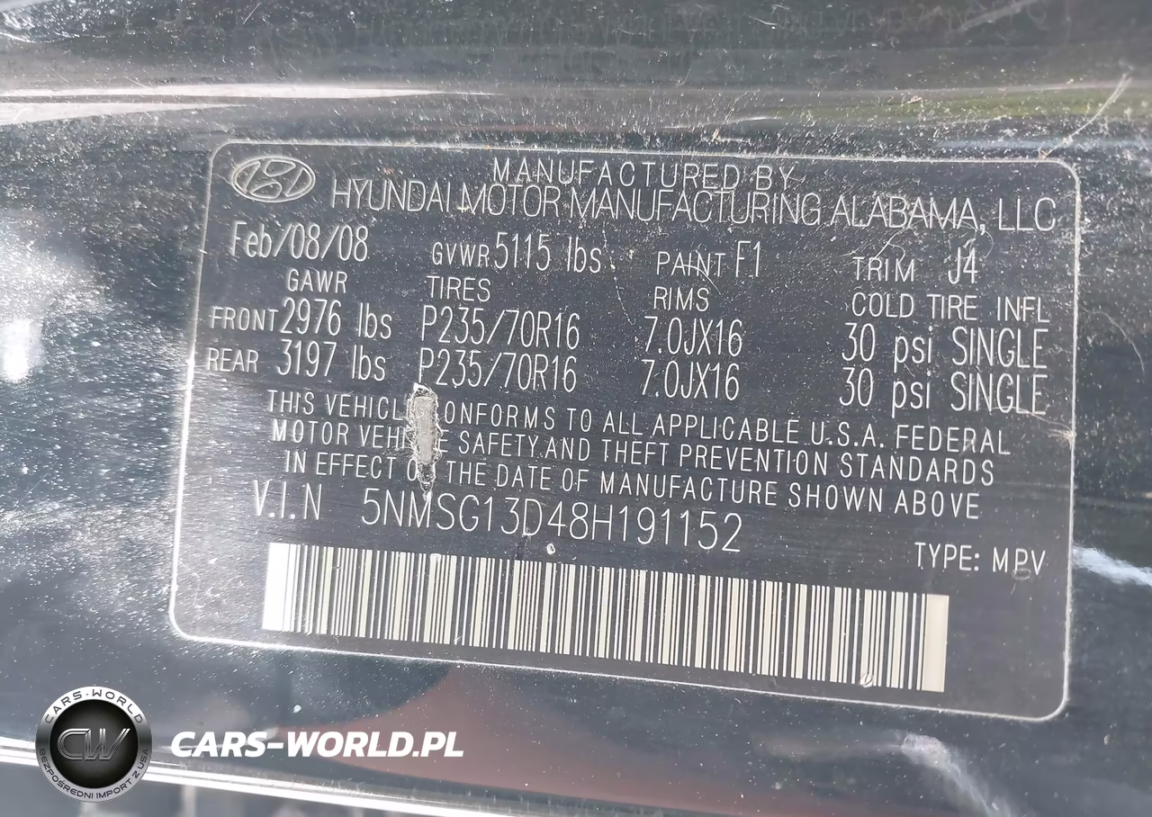 2008 Hyundai Santa Fe Gls VIN:5NMSG13D48H191152 - 9