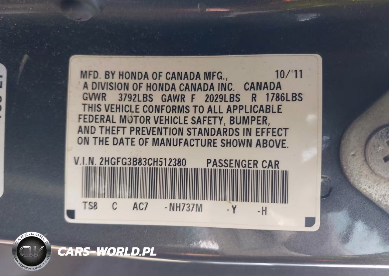 2012 Honda Civic Ex VIN:2HGFG3B83CH512380 - 9