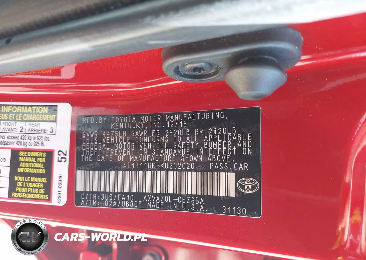 2019 Toyota Camry Se VIN:4T1B11HK5KU202020 - 9