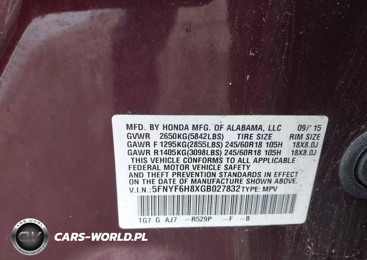2016 Honda Pilot Ex-L VIN:5FNYF6H8XGB027832 - 9